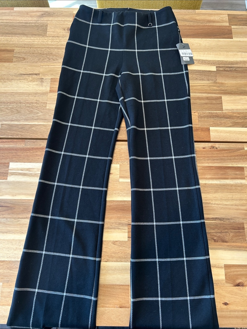 Lysse Black Wide-Leg Pants with White Windowpane
